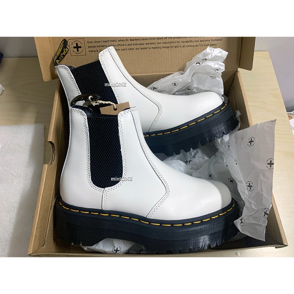 Dr. Martens Platform White Ankle Boots